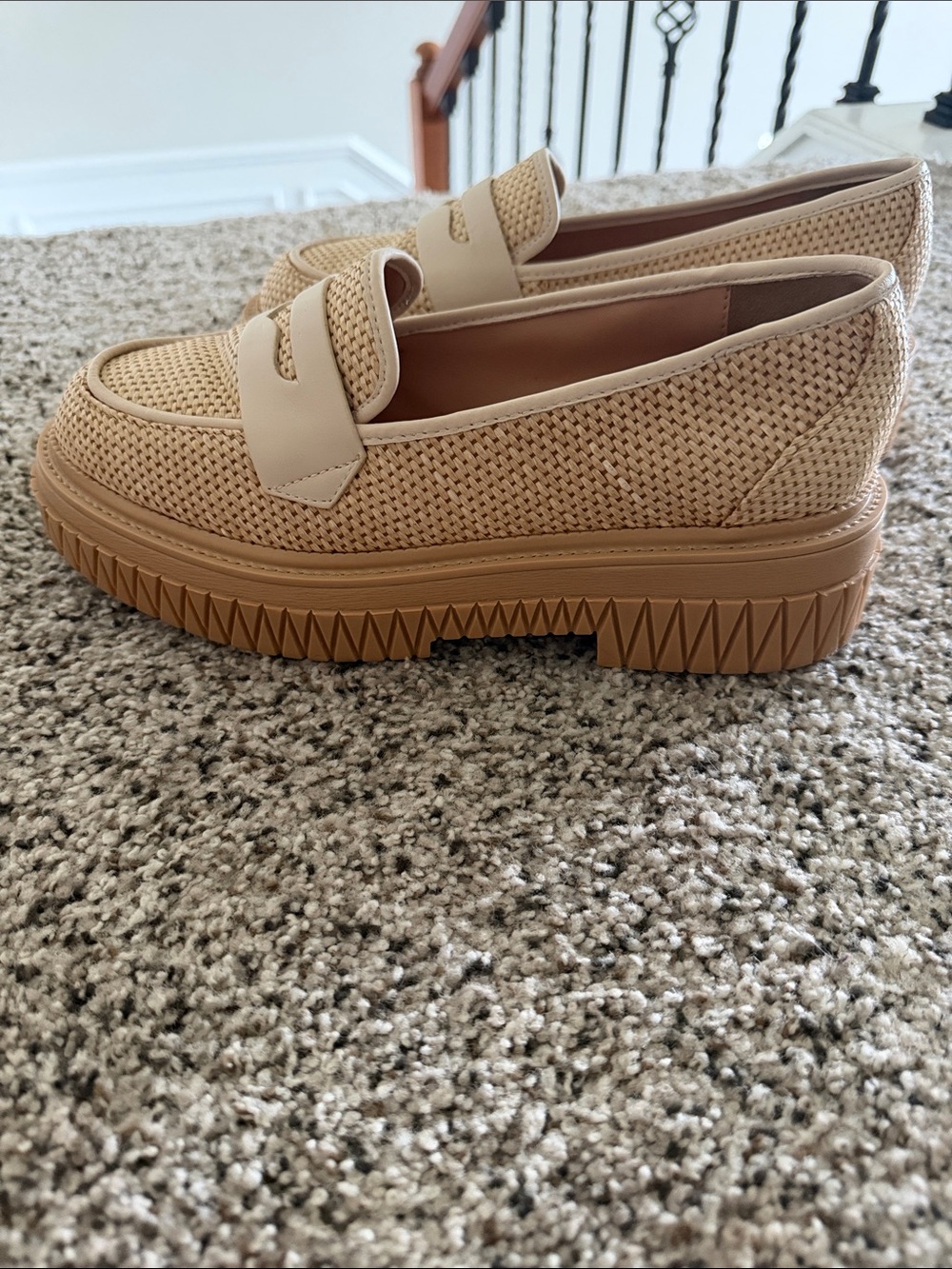 SCHUTZ Beige Woven Platform Loafers